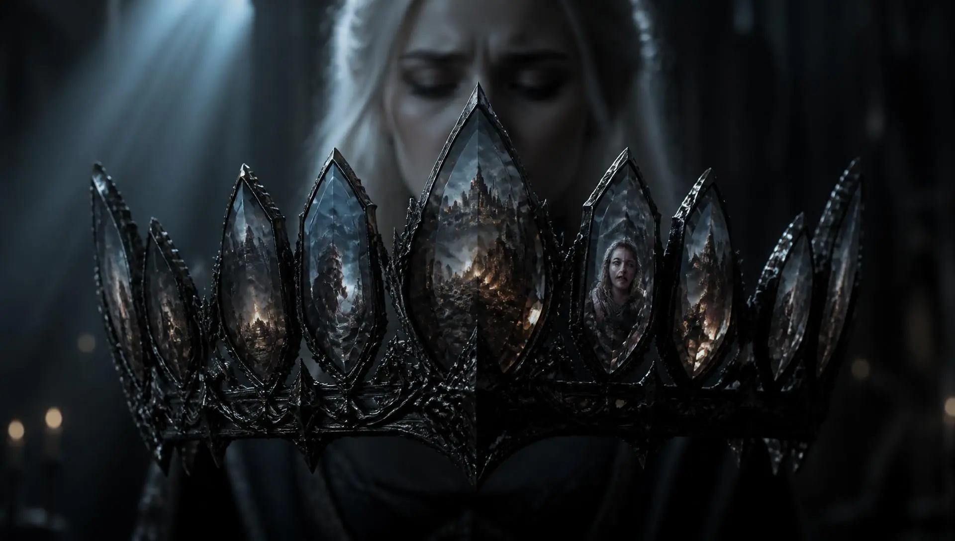 A silver crown of crystal shards, resting in shadow.